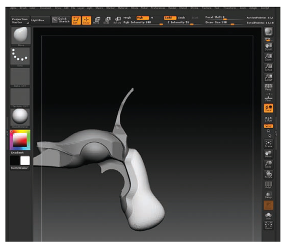 Isolate the pistol grip and modify its shape with the Move brush.