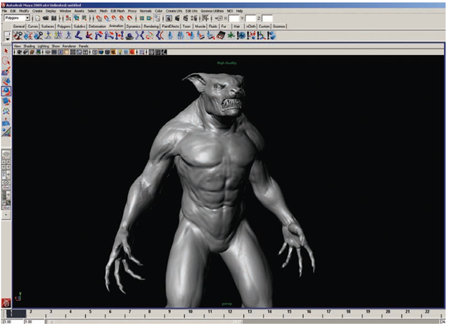The normal map displaying on the character in Maya’s viewport