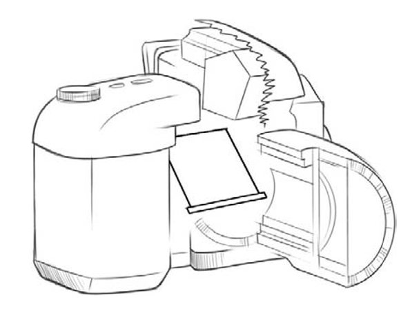 A diagram of the 45° mirror on the single-lens reflex camera. 