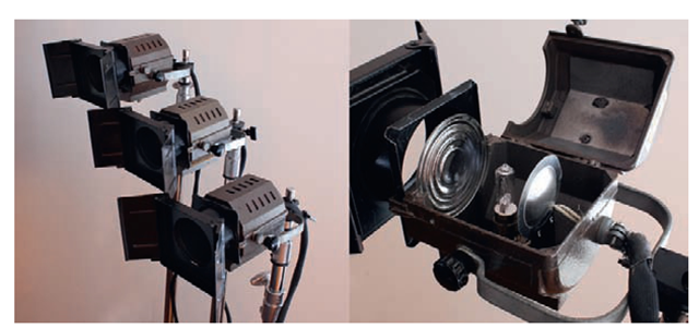 Several small 150 watt lamps with Fresnel lenses and barndoors. 