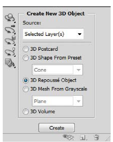 Easily create unique new 3D objects with the settings in the Create New 3D Object section ofthe 3D panel in Photoshop CS5 Extended. 