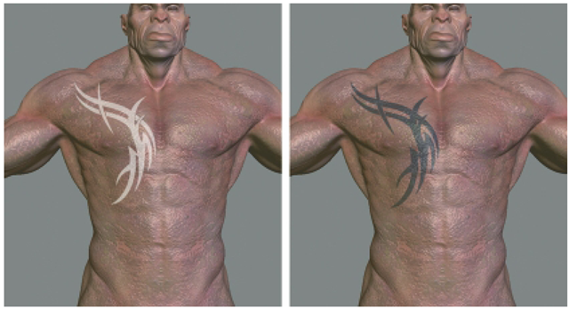Use a Stencil and the Paint Brush to Apply the Chest Tattoo. 