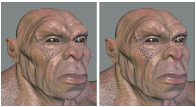 At Any Time While Painting, You May Switch Back to Sculpting. Sculpt a Scar on the Creature's Face and Use the Dry Brush to Paint Only on the Raised or Depressed Areas of the Scar. 