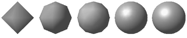 Representation of a sphere with different tesselations 