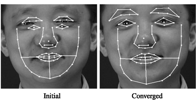 Failure of the Active Shape Model to localise a face where the search profiles are not long enough to locate the edges of face