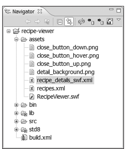 The directory structure after adding the necessary files for the recipe details window 