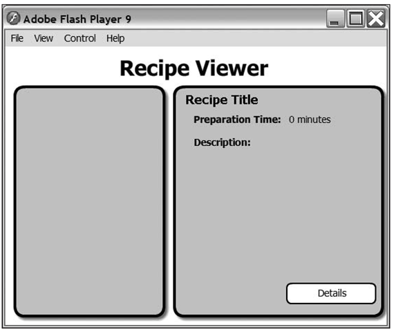 The developer-made mocked-up interface for the Recipe Viewer application 