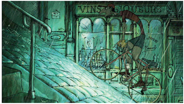 Triplets of Belleville shows a 2D/3D character with a 3D bicycle.