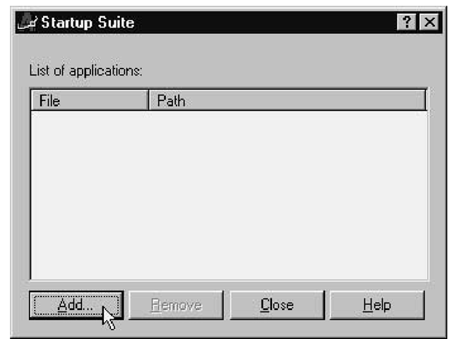 Startup Suite dialog box 