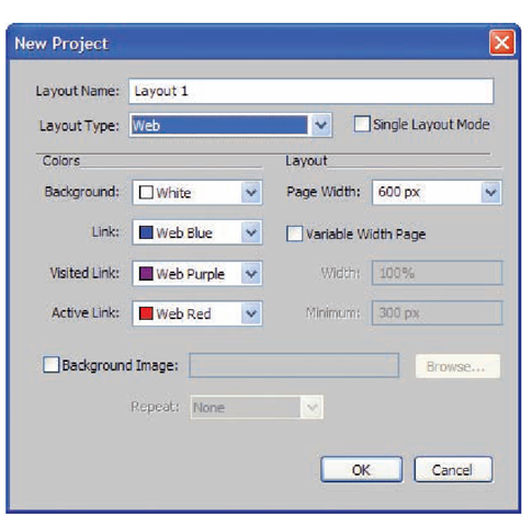 The QuarkXPress web layout options provide view pagination choices.