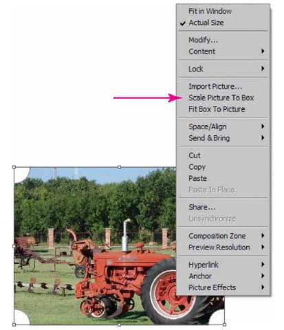 QuarkXPress makes it easy to choose how you want your image fitted to the frame.