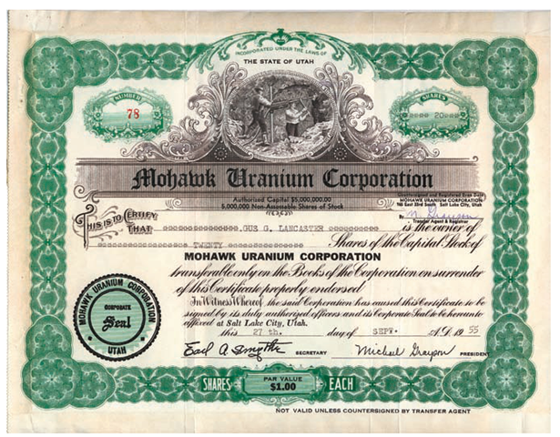 This 1955 stock certificate is pretty to look at but very difficult to read.