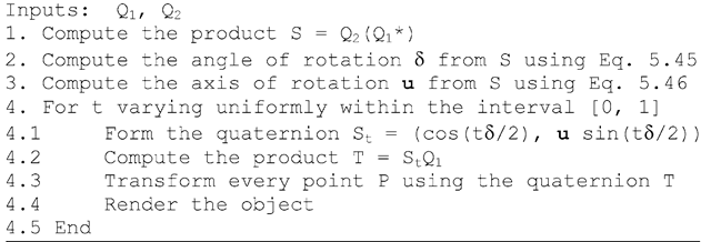 Listing 5.1 Pseudo-code for computing SLERP equation in exponent form 