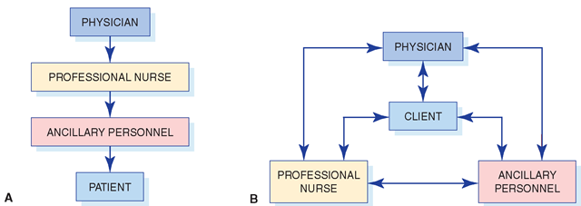 Traditional (A) and contemporary (B) views of healthcare practice. 