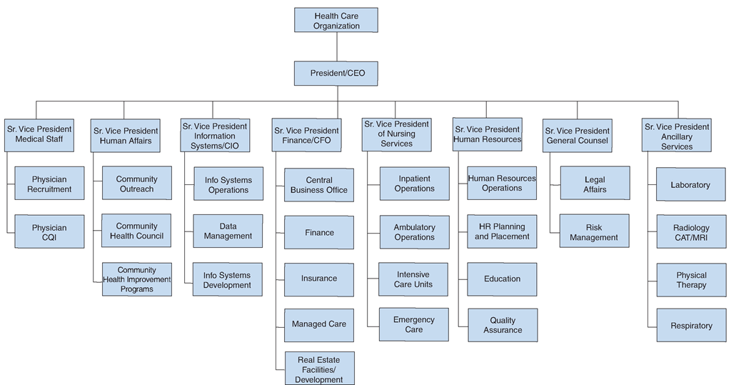  An overview of administrative organization in a typical healthcare facility.